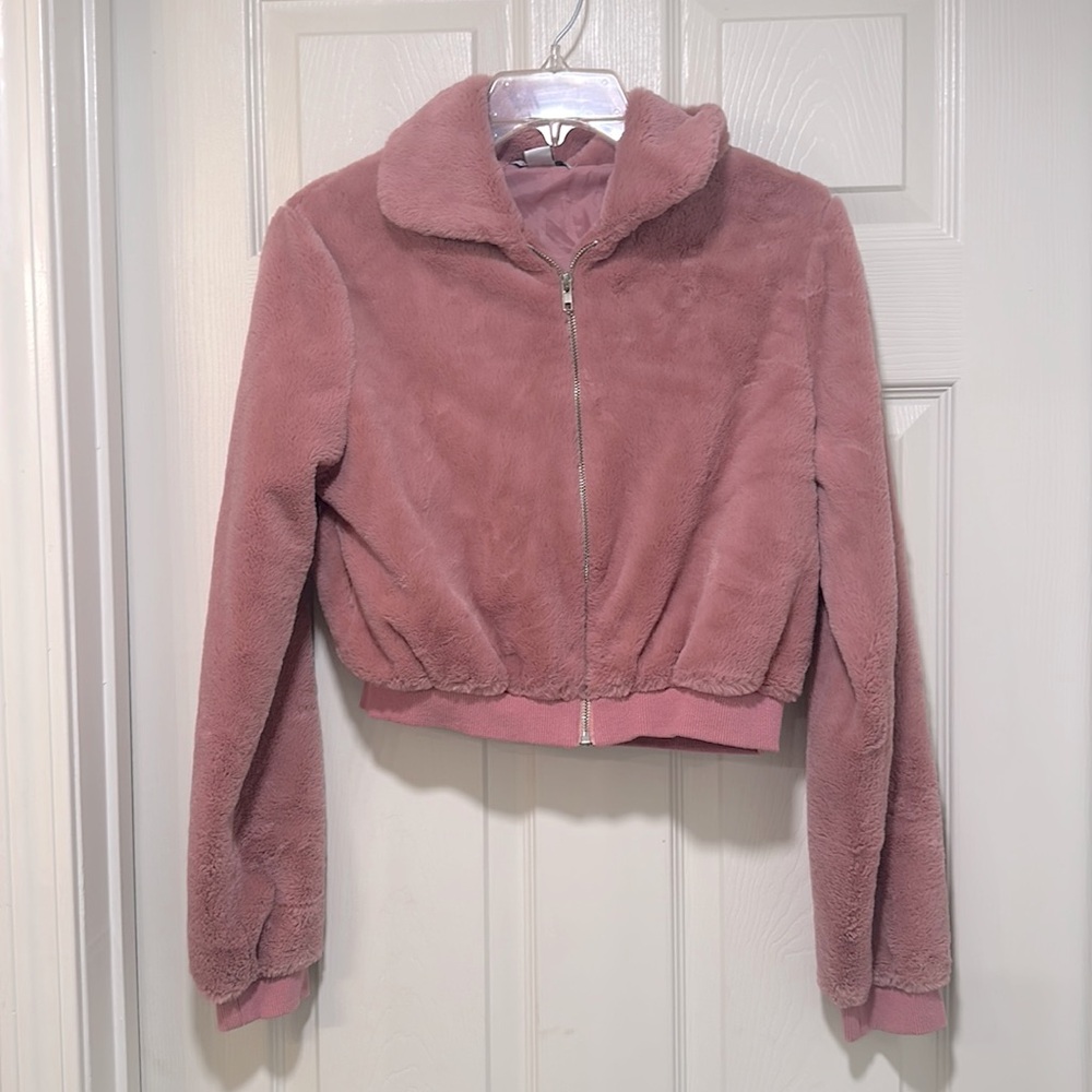 Pink Faux Fur Cropped Jacket